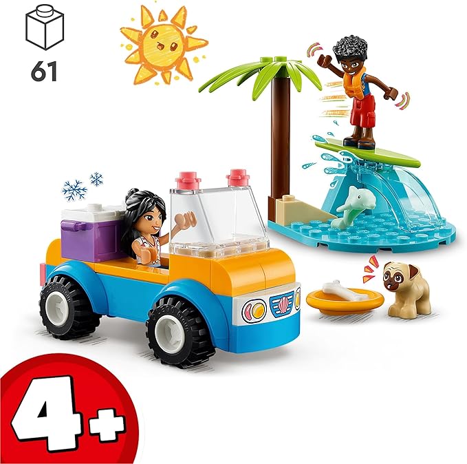 LEGO Friends Divertimento sul Beach Buggy con Macchina Giocattolo, Tavola da Surf, Mini Bamboline, Delfino e Cane, Giochi Estivi per Bambini e Bambine dai 4 Anni 41725 Visita lo Store di LEGO