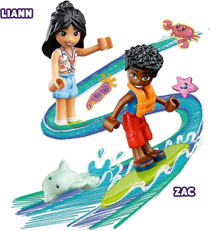 LEGO Friends Divertimento sul Beach Buggy con Macchina Giocattolo, Tavola da Surf, Mini Bamboline, Delfino e Cane, Giochi Estivi per Bambini e Bambine dai 4 Anni 41725 Visita lo Store di LEGO