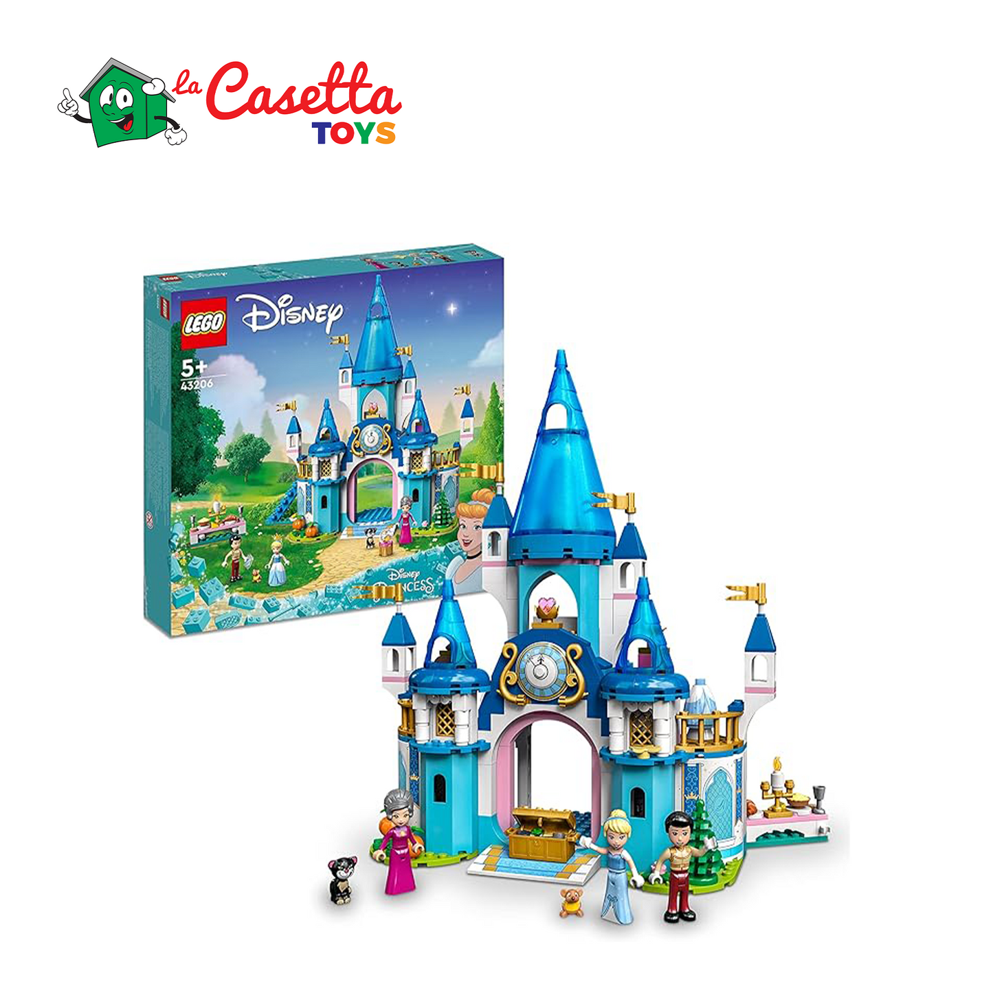 LEGO 43206 Disney Princess Il Castello di Cenerentola e del Principe Azzurro, Set di Costruzioni, Idea Regalo, Giocattolo per Bambini dai 5 Anni