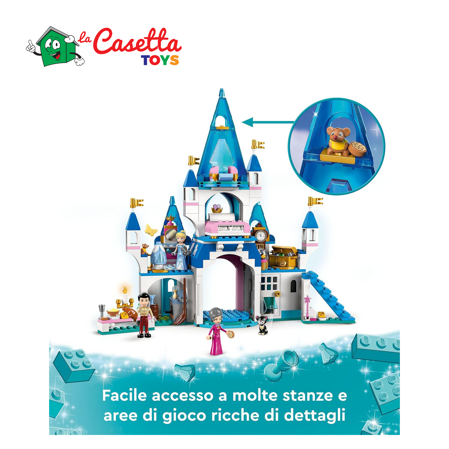 LEGO 43206 Disney Princess Il Castello di Cenerentola e del Principe Azzurro, Set di Costruzioni, Idea Regalo, Giocattolo per Bambini dai 5 Anni