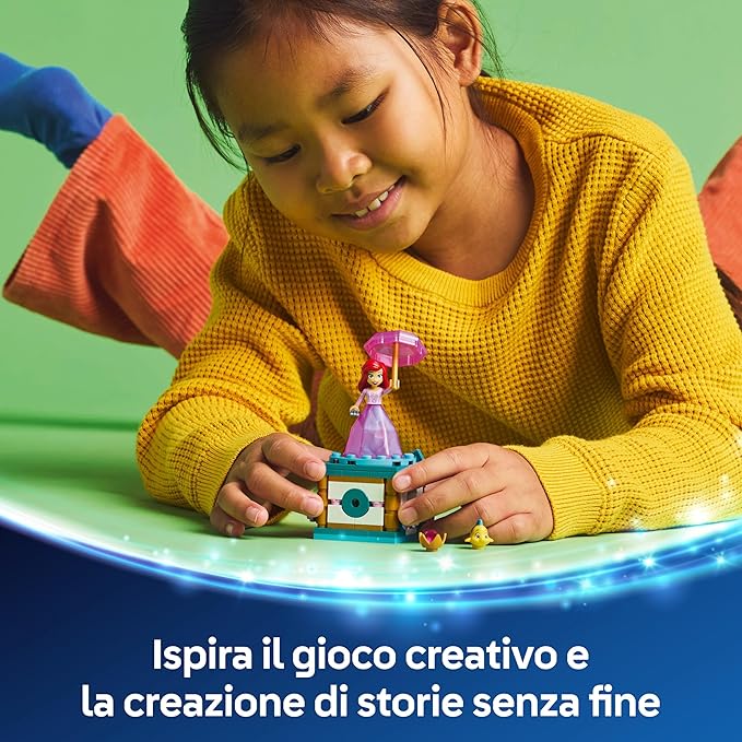 LEGO ǀ Disney Princess Ariel Ballerina - Trottola Giocattolo con Mini Bambolina, Figura di Flounder e Accessori come un Diamante e una Chiave - Idea Regalo per Bambine da 5 Anni in su - 43259