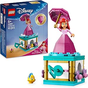 LEGO ǀ Disney Princess Ariel Ballerina - Trottola Giocattolo con Mini Bambolina, Figura di Flounder e Accessori come un Diamante e una Chiave - Idea Regalo per Bambine da 5 Anni in su - 43259