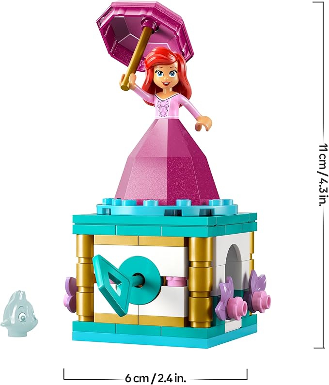LEGO ǀ Disney Princess Ariel Ballerina - Trottola Giocattolo con Mini Bambolina, Figura di Flounder e Accessori come un Diamante e una Chiave - Idea Regalo per Bambine da 5 Anni in su - 43259
