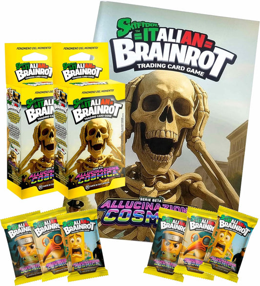 Skifidol Italian Brainrot Trading Card Game, Serie Beta, 2 Box da 3 Bustine (42 figurine) + Album Raccoglitore, Allucinazione Cosmica