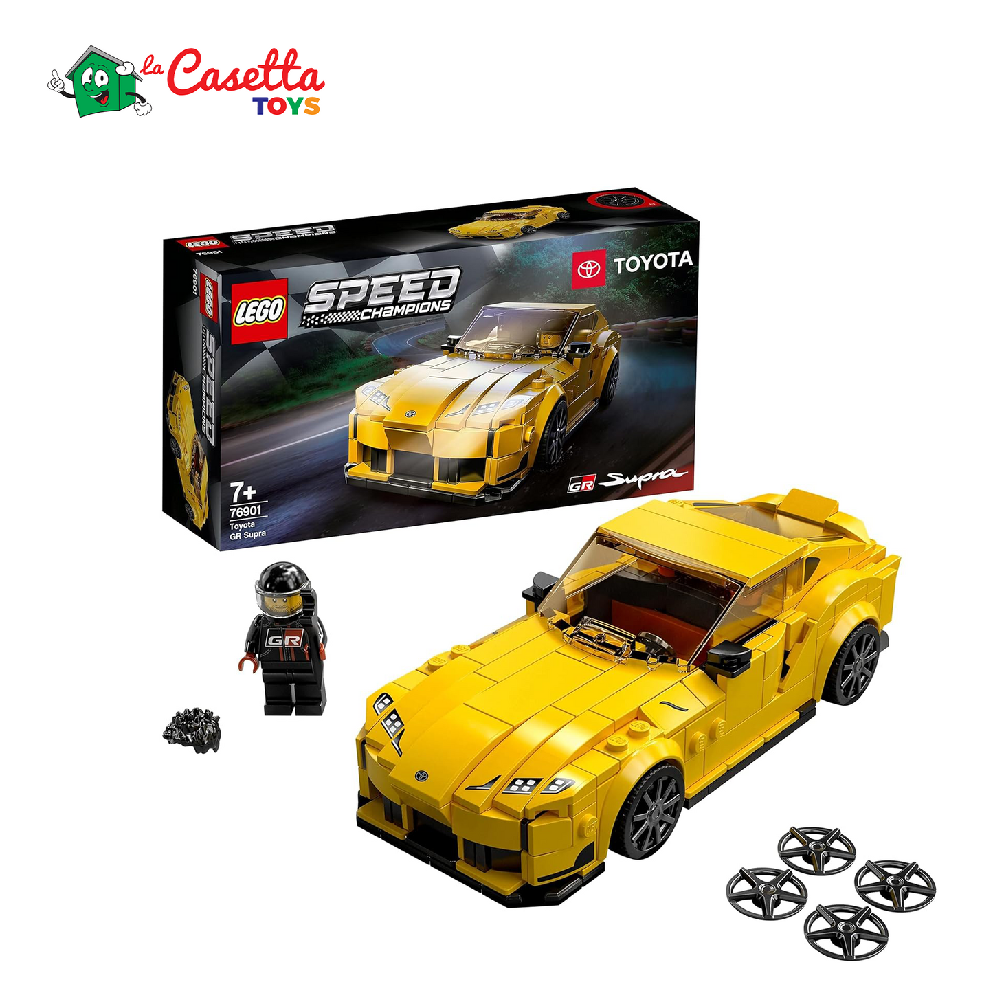 LEGO 76901 Speed Champions Toyota GR Supra, Macchina Giocattolo per Bambini di 7 Anni, Auto Sportiva da Corsa con Pilota