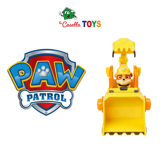 Rubble & Crew, Veicolo da lavoro di Rubble, Bulldozer giocattolo con parti mobili e personaggio da collezione, giocattoli per bambini dai 3 anni in su