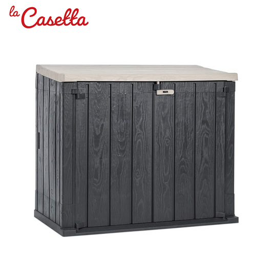 Toomax, capanno Stora Way, porta attrezzi, colore antracite/grigio tortora, volume 842 litri, dimensioni cm 129,5x74,5x111h.