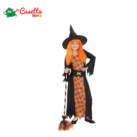 Rubies Costume Strega Ragnatela arancione per bambina e bambino, Vestito, cappello e cintura, Licenza Ufficiale, Abirto Strega, Witches per Halloween, Feste e Cosplay