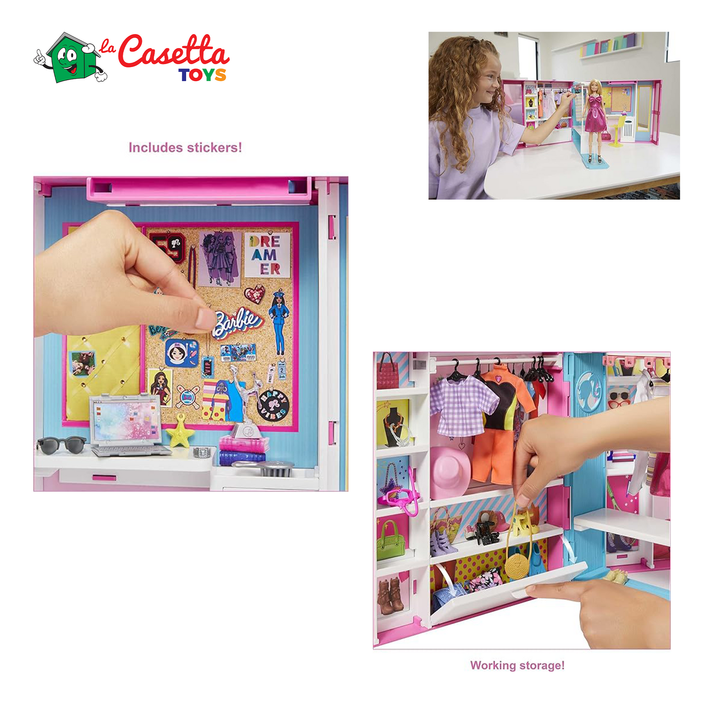 Barbie L'Armadio Dei Sogni - Con Bambola Barbie Bionda - Specchiera - Oltre 25 Vestiti e Accessori Barbie - 60 Cm - Regalo per Bambini dai 3+ Anni