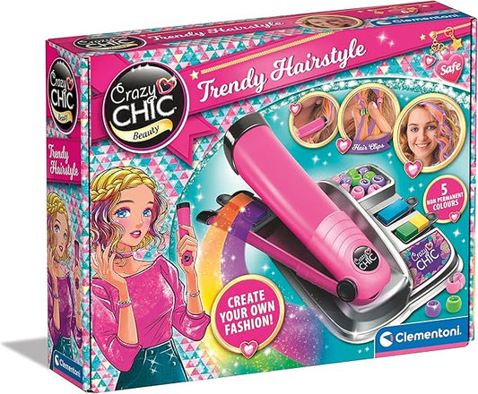 Clementoni Crazy Chic - Trendy Hairstyle, Piastra Colora Capelli e Set Perline per Decorazioni, Gioco Creativo Bambina 6+ Anni, Idea Regalo per Styling e Acconciature Uniche, Made in Italy, 18750