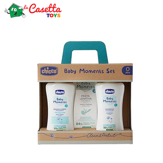 Chicco Baby Moments Set con Bagno Corpo da 200 Ml, Shampo Senza Lacrime da 200 ml, Pasta Lenitiva da 100 Ml, Idea Regalo, 0 Mesi +