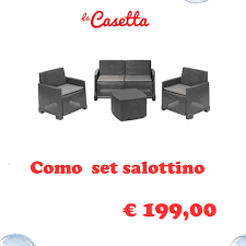 Salotto da Giardino Completo Como Set Divano + Tavolino + 2 Poltrone da Esterni con Finitura Effetto Rattan