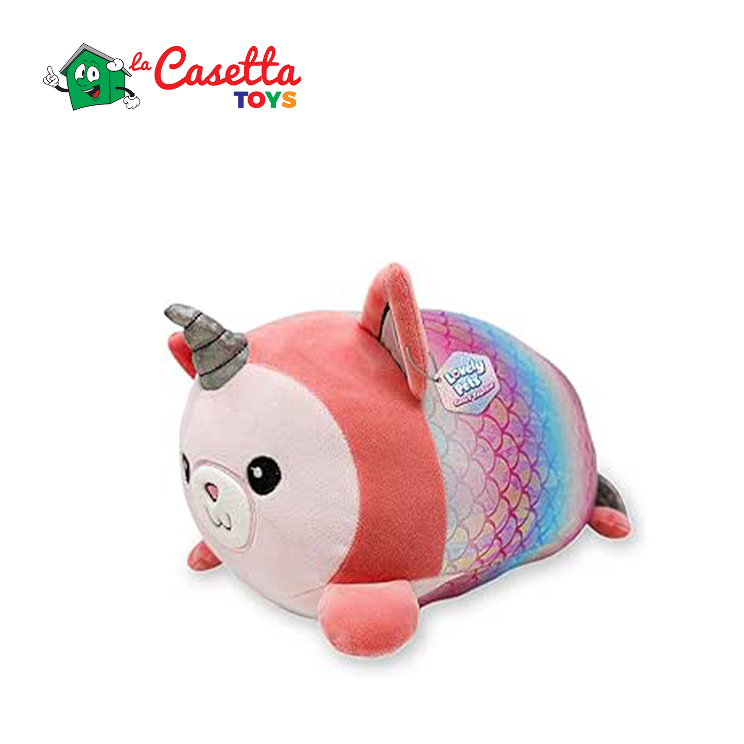 Sbabam, Lovely Pets Giant Fantasy Maxi, Peluche Gatto 36x24x18cm, Squishy Animali Giocattolo per Bambini, Giochi per Bambini e Pupazzi da Edicola, Gatto Peluche con Coda Sirena e Dettagli Metallizzati