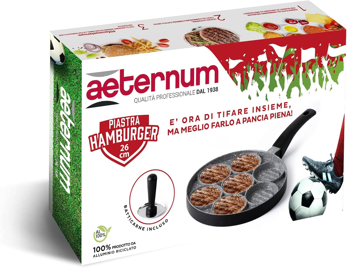 Aeternum Y00AGD0370, Piastra Hamburger Petravera, Antiaderente Petravera, Diametro 26 cm, Linea Gli Speciali Petravera, Nero