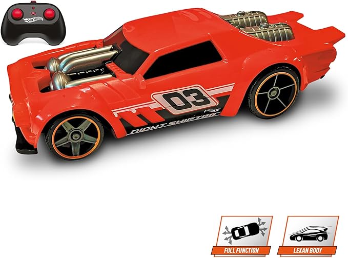 MONDO Motors Hot Wheels Night Shifter, modello in scala 1:16, con batterie ricaricabili, fino a 8 Km/h di velocità, auto giocattolo per bambini 63851, colore rosso