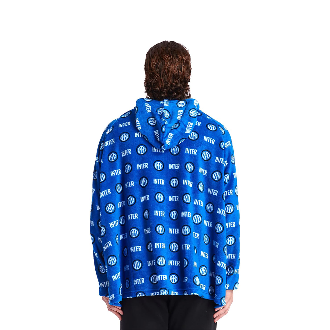 Inter - Felpa con Cappuccio Oversize Poncho Coperta Indossabile Gigante, Pullover, Super Confortevole, Tasca Anteriore. Fantasia Nerazzurra Logo Prodotto Ufficiale