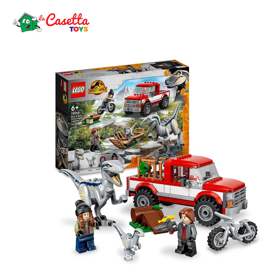 LEGO 76946 Jurassic World La Cattura dei Velociraptor Blue e Beta, Dinosauri Giocattolo, Camion e Moto, Idea Regalo, Giochi per Bambini e Bambine, Dino