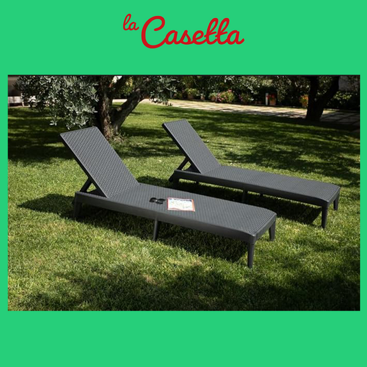 Toomax Lettino Numana prendi sole con effetto rattan, schienale regolabile, anti-UV, colore antracite