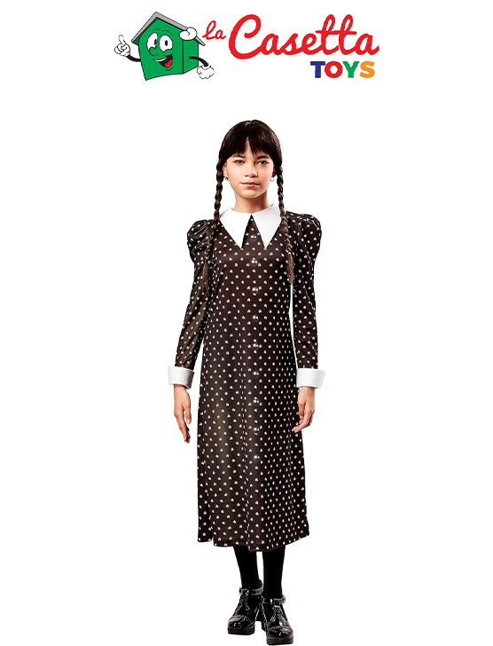 Rubies Costume Wednesday Addams OPP per ragazze, vestito stampato con collo, ufficiale Wednesday, mercoledì addams, per Halloween, Carnevale e Cosplay