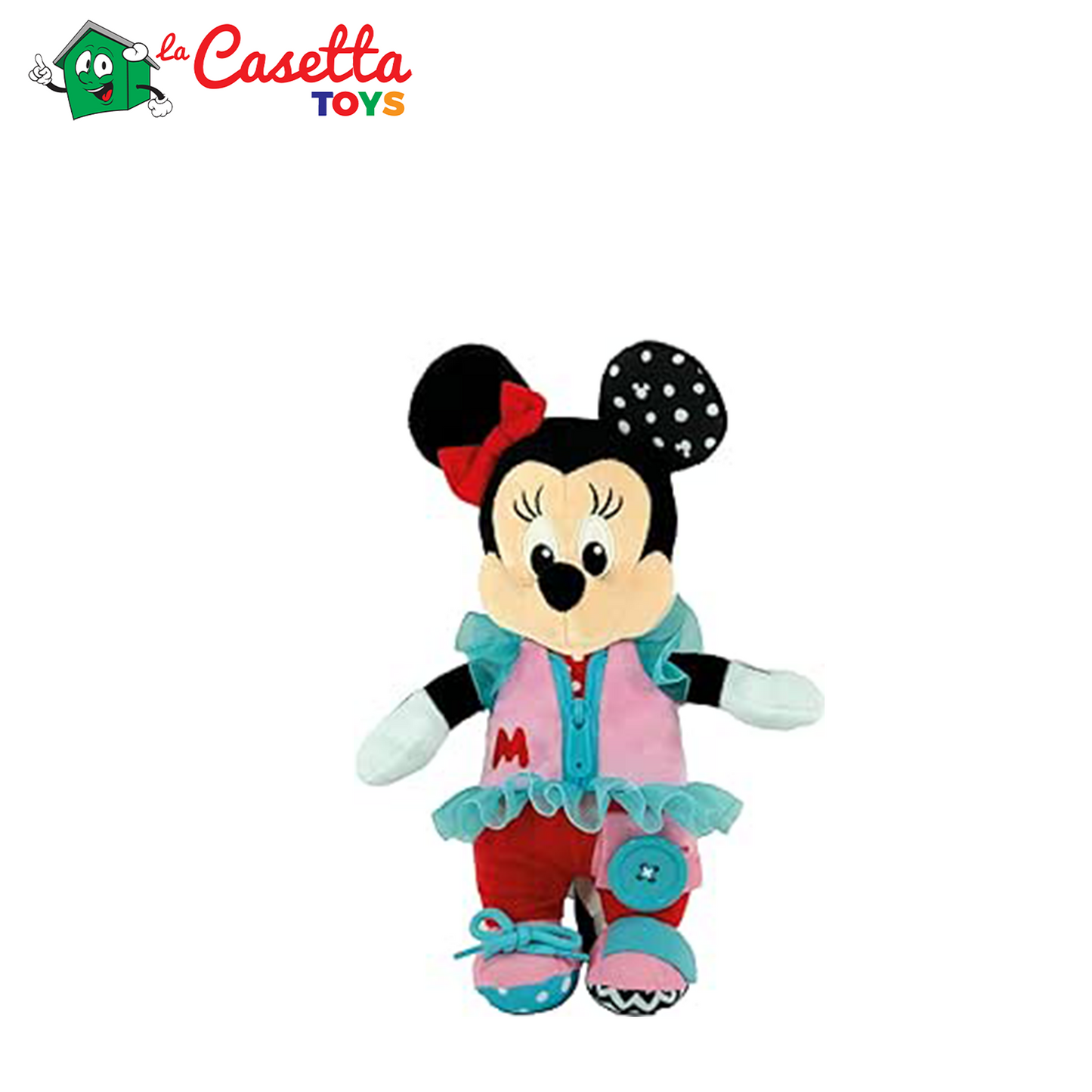 Clementoni Disney Baby Dress Me up-attività Metodo Montessori, Peluche Minnie Bambine 18 Mesi, Educativo Prima Infanzia, 100% Lavabile in Lavatrice, Colore Multilingua, 17860