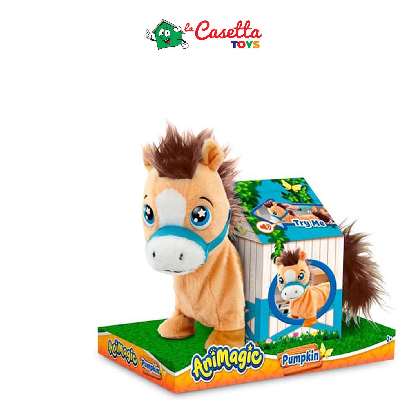 Animagic - Peluche interattivo 23 cm - Dai 2 anni in su - Zucca, il pony - Simpatico animaletto elettronico - Scodinzola e mugola - Morbido da coccolare