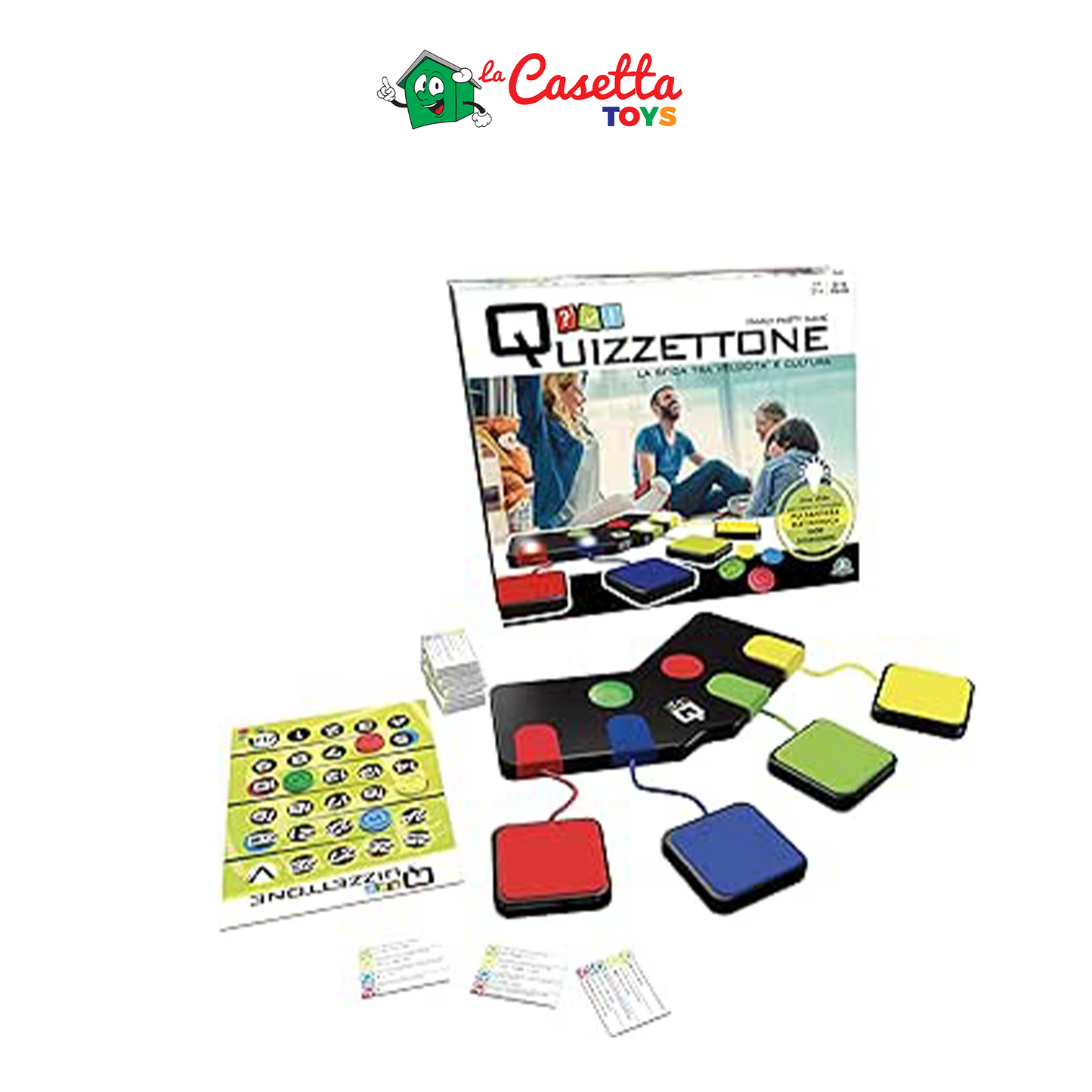 Giochi Preziosi Quizzettone, Gioco da Tavolo Interattivo con Console LED, Carte Multilivello e Token Colorati, Gioco in Scatola per Tutta la Famiglia con 200 Carte e 4 Livelli di Difficioltà