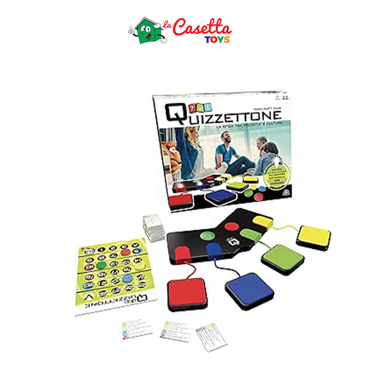 Giochi Preziosi Quizzettone, Gioco da Tavolo Interattivo con Console LED, Carte Multilivello e Token Colorati, Gioco in Scatola per Tutta la Famiglia con 200 Carte e 4 Livelli di Difficioltà