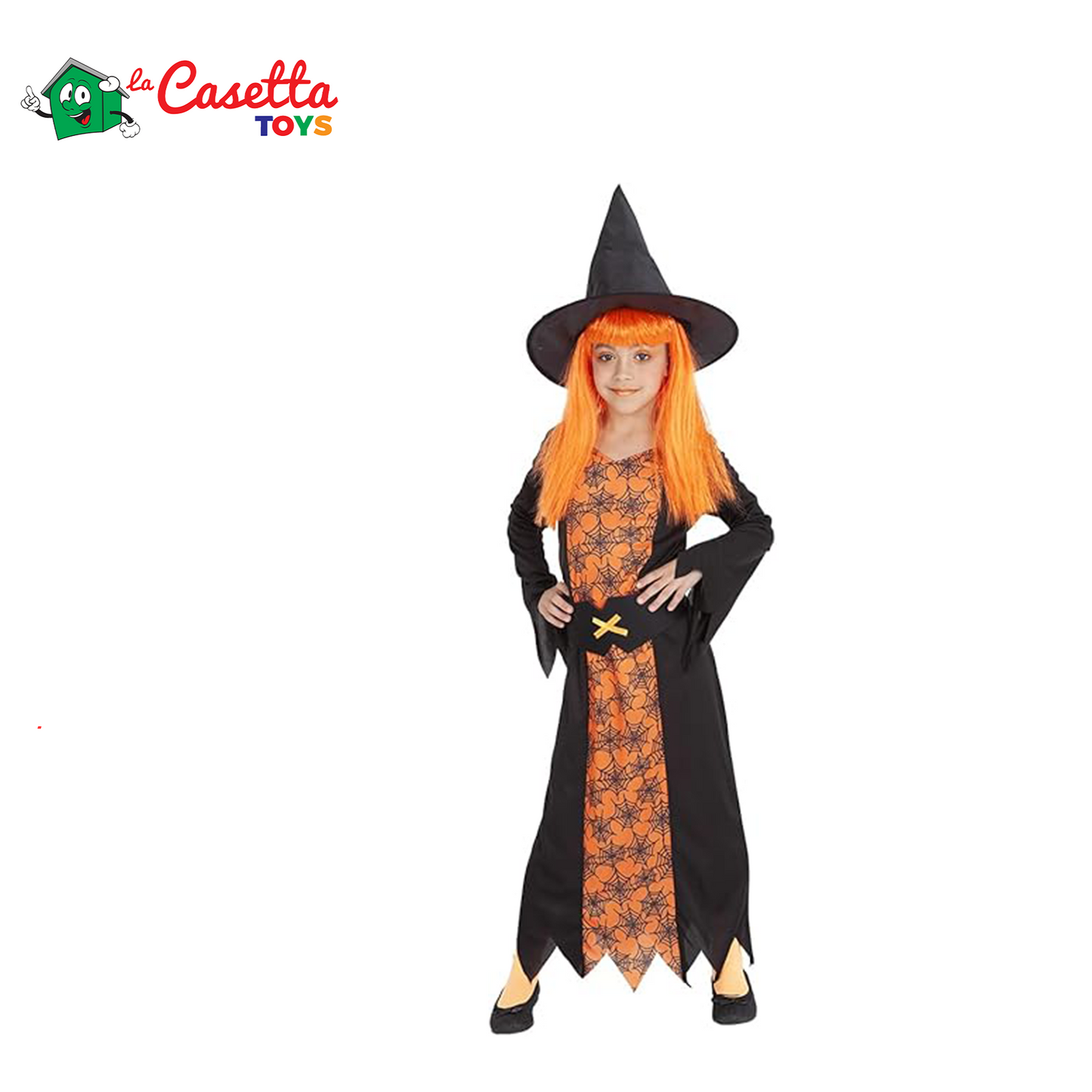 Rubies Costume Strega Ragnatela arancione per bambina e bambino, Vestito, cappello e cintura, Licenza Ufficiale, Abirto Strega, Witches per Halloween, Feste e Cosplay