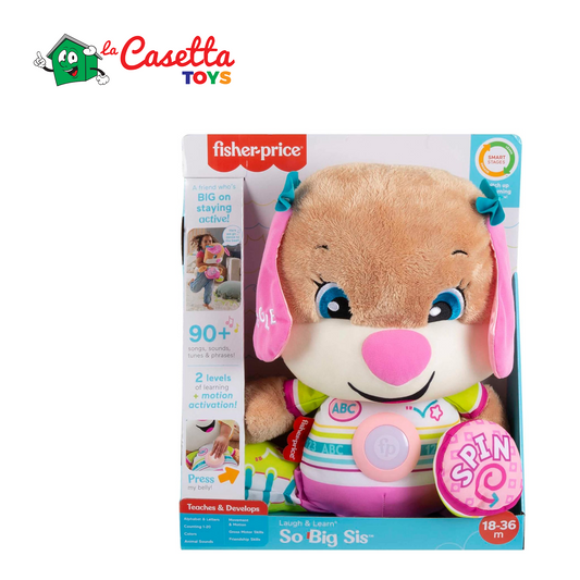 Fisher-Price - Sorellina di Cagnolino Gigante, Grande Peluche Musicale Ridi e Impara Edizione italiana con Luci, Suoni, Canzoni, Frasi e Tecnologia Smart Stages, Giocattolo per Bambini 18+ Mesi, HGW88