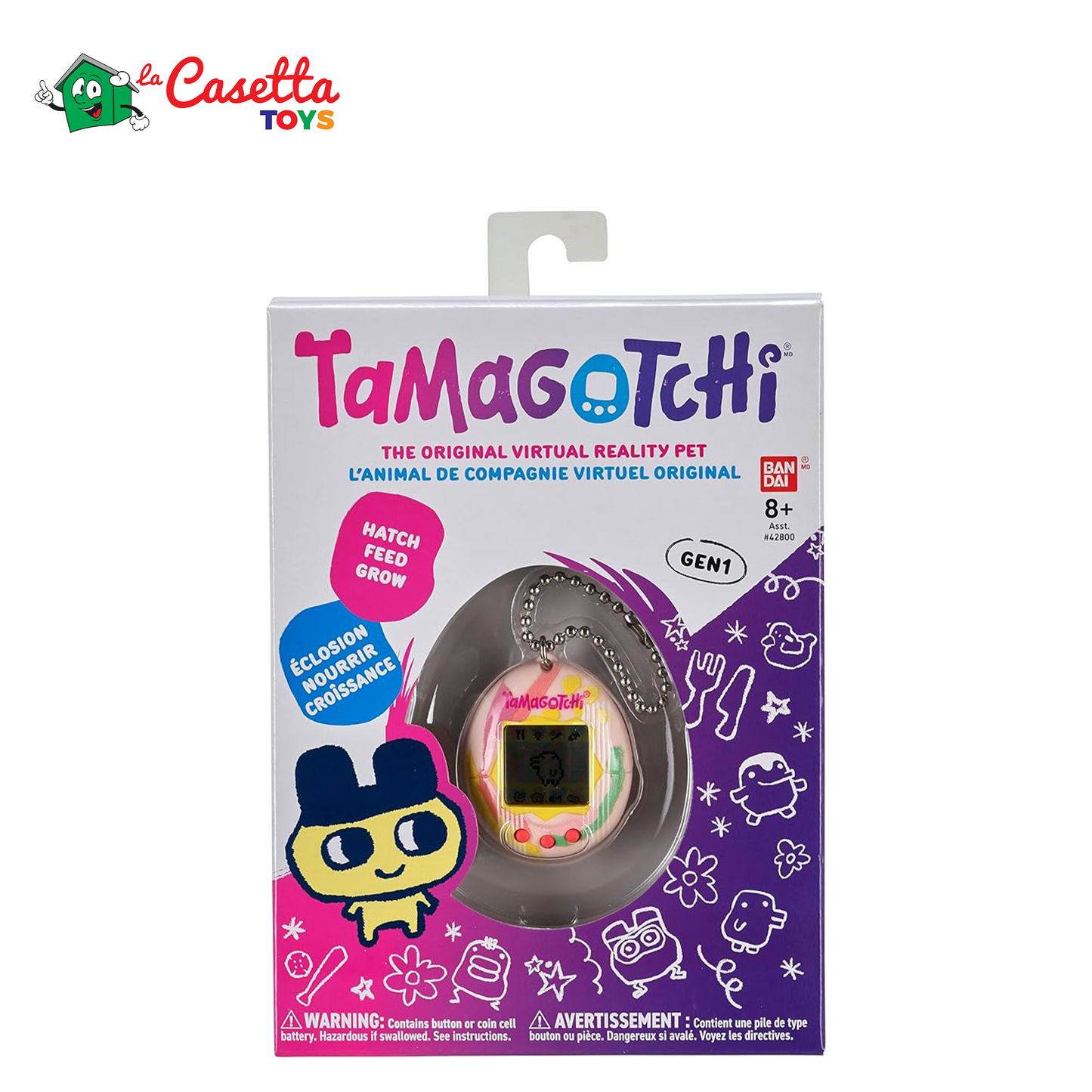 Bandai Tamagotchi, Tamagotchi original, Art Style, Animale elettronico virtuale con schermo, 3 pulsanti e giochi, 42883