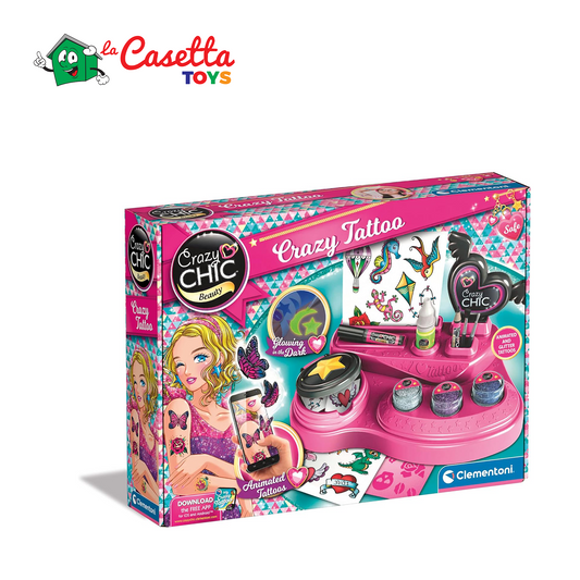 Clementoni Chic-Crazy Kit Temporanei, Laboratorio Tattoo, Gioco Creativo Tatuaggi Bambini 6 Anni, Multicolore, 18733