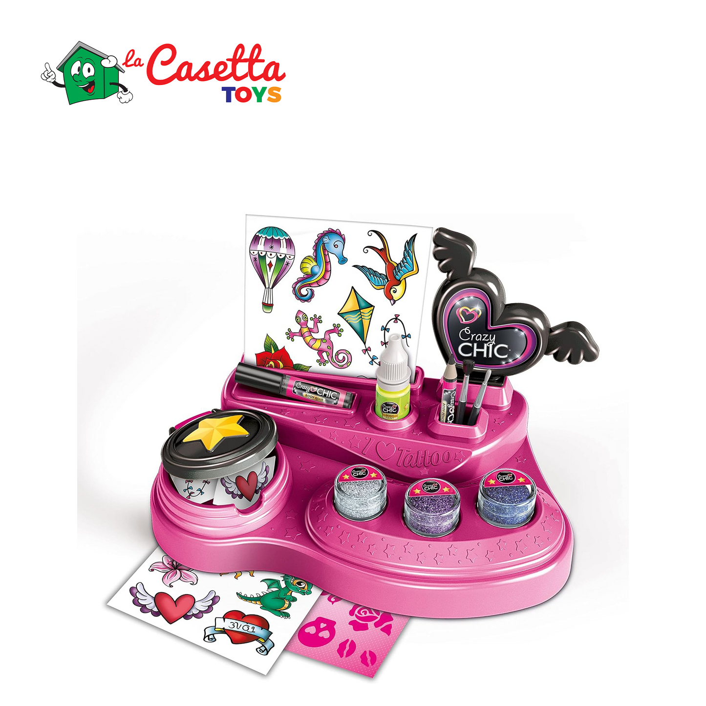 Clementoni Chic-Crazy Kit Temporanei, Laboratorio Tattoo, Gioco Creativo Tatuaggi Bambini 6 Anni, Multicolore, 18733