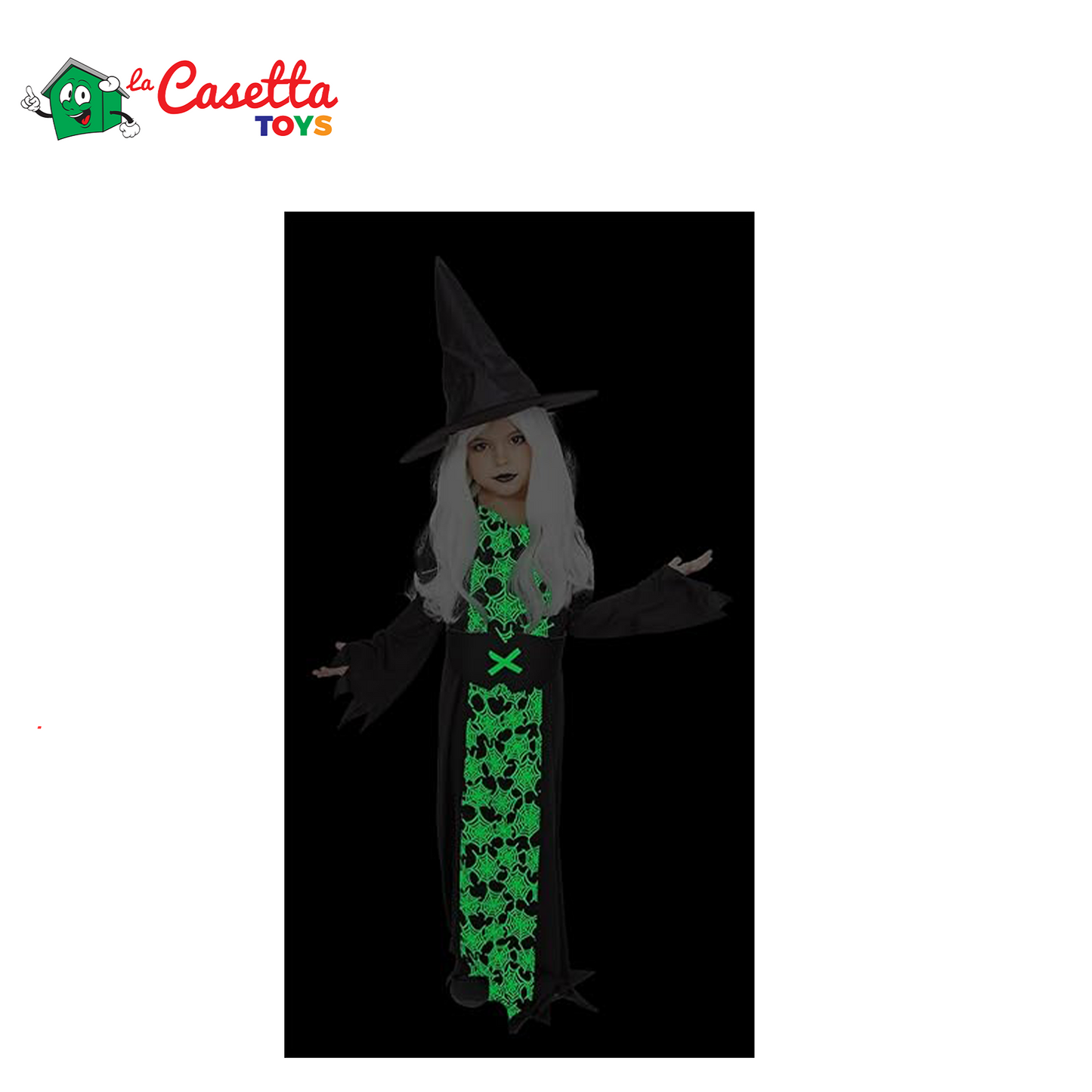 Rubies Costume Strega Telabruja Glow In Dark per Ragazze e Ragazzi, Vestito Luminoso al Buio e Cappello, Licenza Ufficiale Costume Strega per Halloween Feste