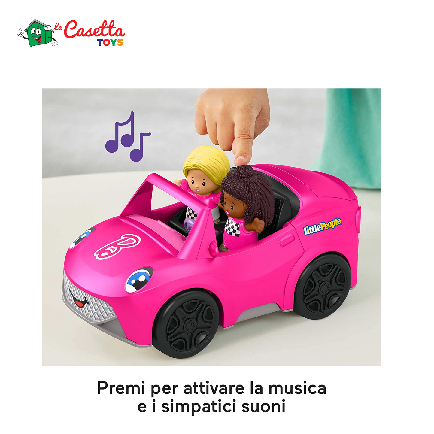 Cabrio di Barbie da Fisher-Price Little People - Veicolo a spinta con suoni e 2 personaggi, giocattolo per bambini tra 1 e 5 anni, HJN53