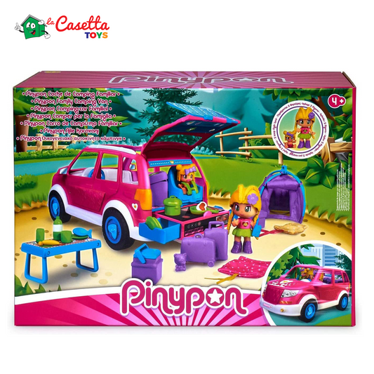 Pinypon- Auto Camper Giocattolo, Veicolo Familiare per Il Campeggio Estivo, con Una Mini-Doll e Un Bebè e Tanti Accessori, Bambini dai 4 Anni, Multicolore, Taglia Unica, 700017015