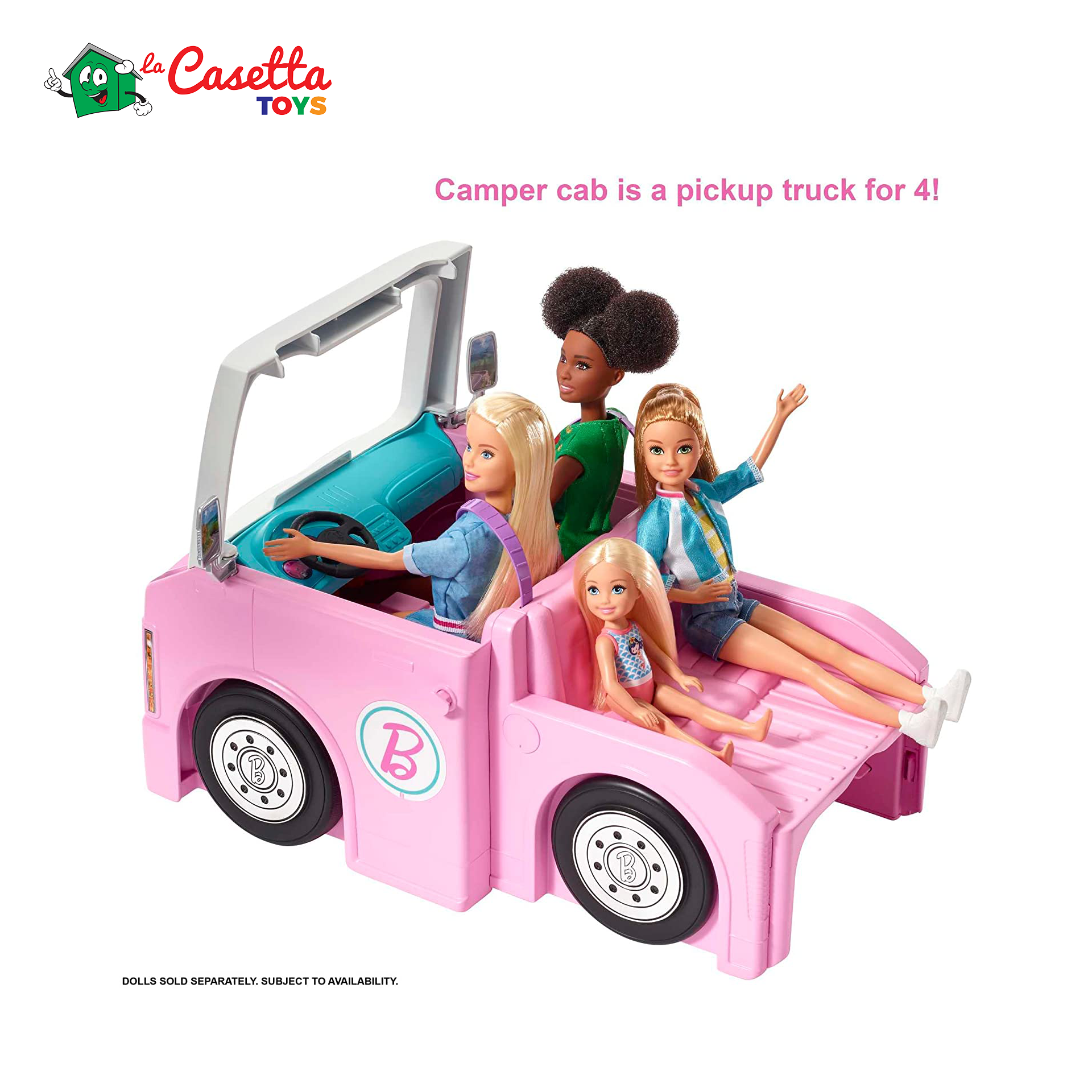 Barbie – Camper dei Sogni, playset veicolo da viaggio, il camper si apre e  si trasforma in piscina, con armadio, bagno e tanti accessori da campeggio  inclusi, giocattolo per bambini, 3+ anni
