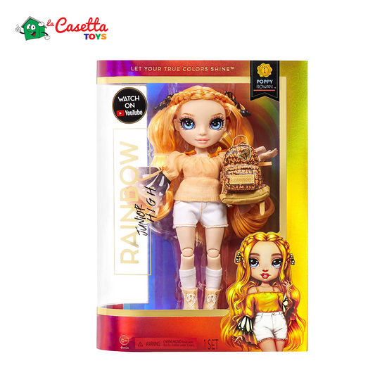 Rainbow High Jr. High - POPPY ROWAN - Bambola alla moda arancione da 23cm con vestito e accessori - Include zainetto Apri e chiudi - Da collezionare o regalare - Età: dai 6 anni in su