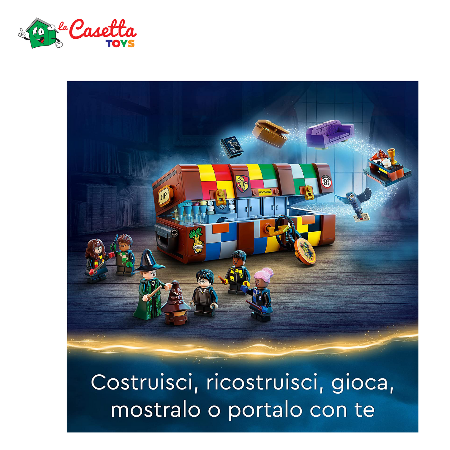 LEGO 76399 Harry Potter Il Baule Magico di Hogwarts, Idea Regalo Personalizzabile con le Minifigure dei Film, Stemmi Case, Cappello Parlante e Gufo