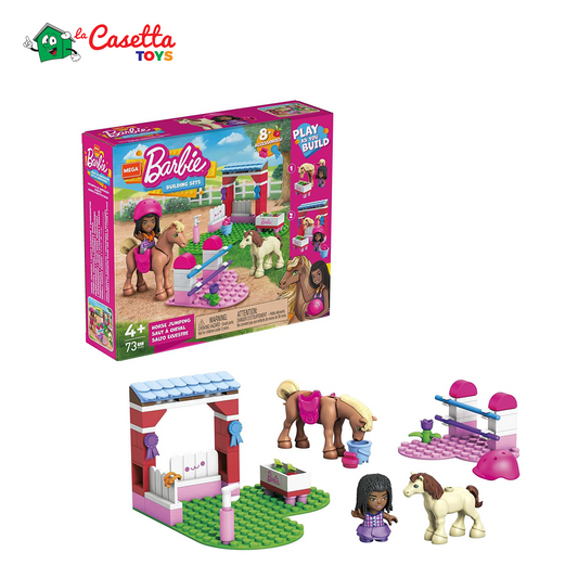 Mega Construx Barbie Maneggio con Ostacoli - Set Costruzioni con Micro Bambola, Cavallo e Pony - 68 Mattoncini + Accessori - Regalo Bambini 4+ Anni