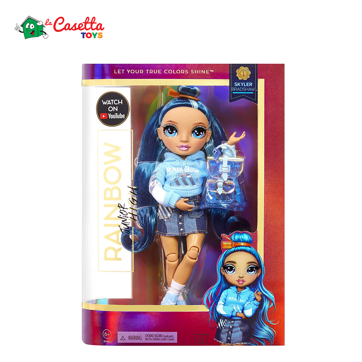 Rainbow High Jr. High - SKYLER BRADSHAW - Bambola alla moda blu da 23cm con vestito e accessori - Include zainetto Apri e chiudi - Da collezionare o regalare - Età: dai 6 anni in su