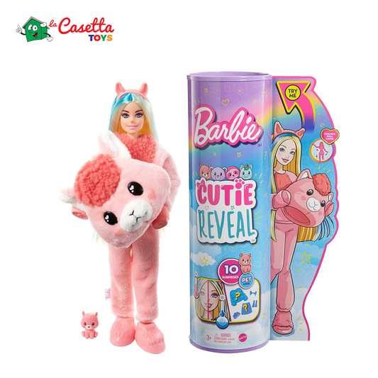 Barbie - Cutie Reveal Bambola Serie Fantasia Collezione Fantasy con Costume da Lama e 10 Sorprese, tra cui un Cucciolo ed Effetto Cambia Colore; Regalo e Giocattolo per Bambini 3+ Anni, HJL60