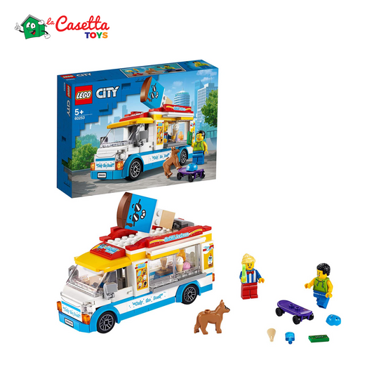 LEGO 60253 City Furgone dei Gelati, Camion Giocattolo per Bambini e Bambine dai 5 Anni in su con Skater e Cane, Giochi Creativi