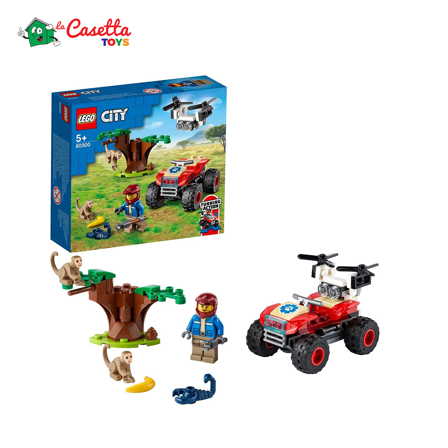 LEGO 60300 City Wildlife ATV di Soccorso Animale, Giocattoli per Bambini di 5 Anni con Quad con Braccio Telescopico e Animali
