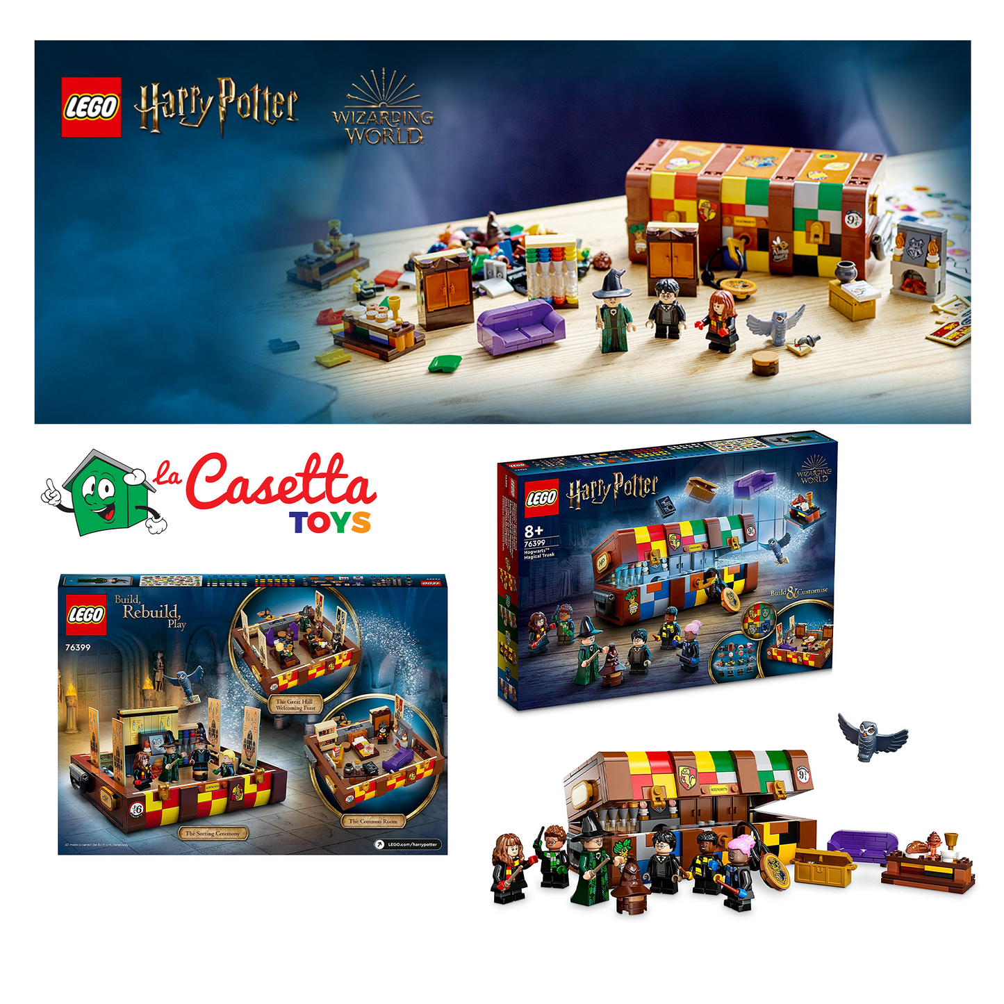 LEGO 76399 Harry Potter Il Baule Magico di Hogwarts, Idea Regalo Personalizzabile con le Minifigure dei Film, Stemmi Case, Cappello Parlante e Gufo