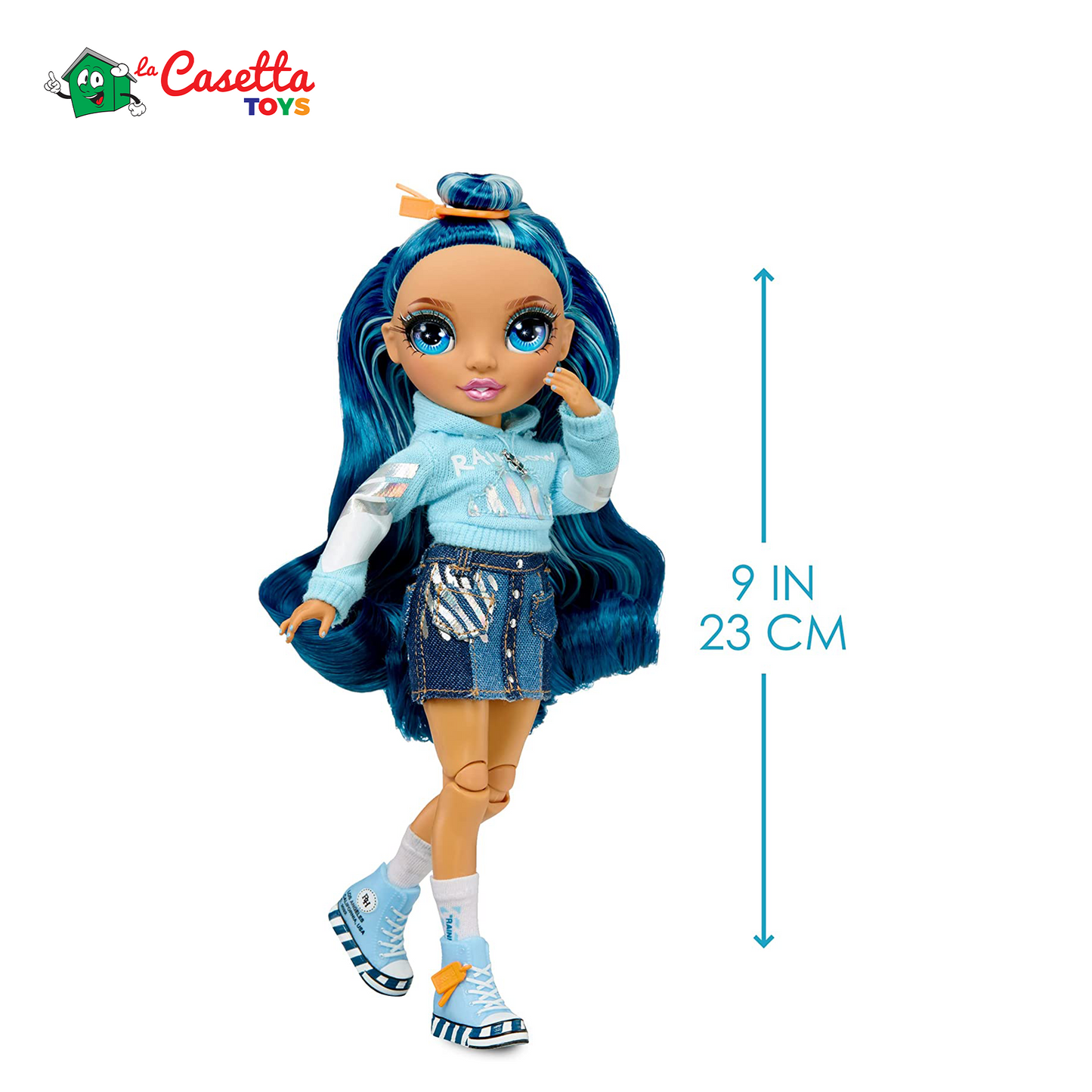 Rainbow High Jr. High - SKYLER BRADSHAW - Bambola alla moda blu da 23cm con vestito e accessori - Include zainetto Apri e chiudi - Da collezionare o regalare - Età: dai 6 anni in su
