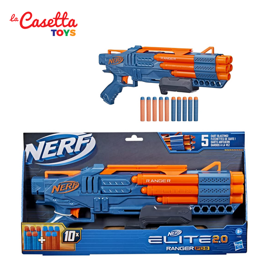 Hasbro Nerf Elite 2.0, blaster Ranger PD-5, raffica a 5 canne, 10 dardi Nerf Elite, facile da usare, portadardi, azione a pompa, Multi, F4186