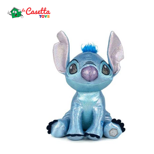 Peluche Stitch Glitter con Suoni - Lilo e Stitch - Colore Azzurro - Altezza 28 cm