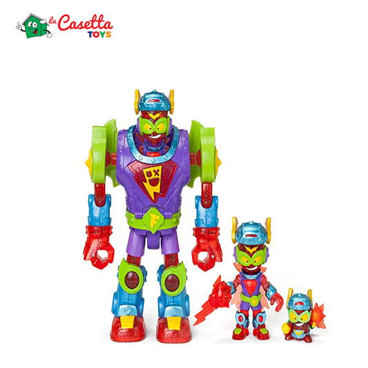 SUPERTHINGS RIVALS OF KABOOM Superbot Fury Storm - Robot articolato con accessori di Combate, 1 Kazoom Kid e 1 SuperThing esclusivi, Multicolore