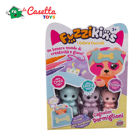Grandi Giochi - Fuzzikins I Colora Cuccioli, Cagnolini Dormiglioni, cuccioli da colorare, lavare e ricolorare - FUZ00006