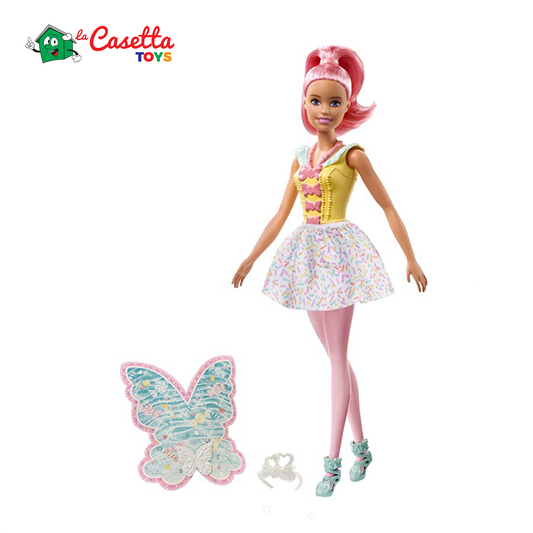 Barbie Dreamtopia Bambola Tema Caramelle Colorate con Capelli e Ali Rosa, Giocattolo per Bambini 3 + Anni FXT03